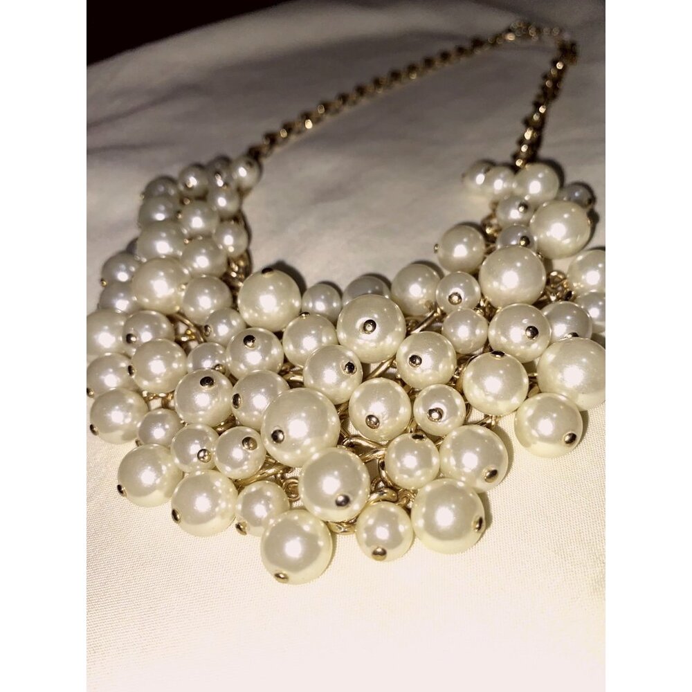 Gold-Tone Chunky Pearl Statement Necklace With Adjustable Chain